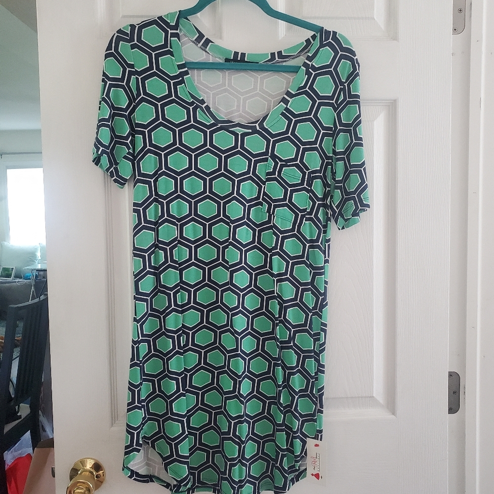Hourglass Lilly, S, Green and Navy Patterned Dress
